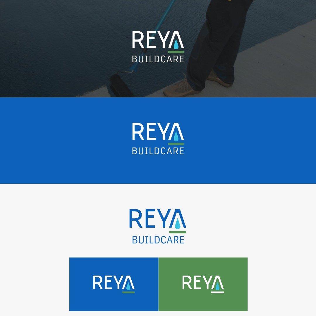 Reya Buildcare logo mark and brand color applications